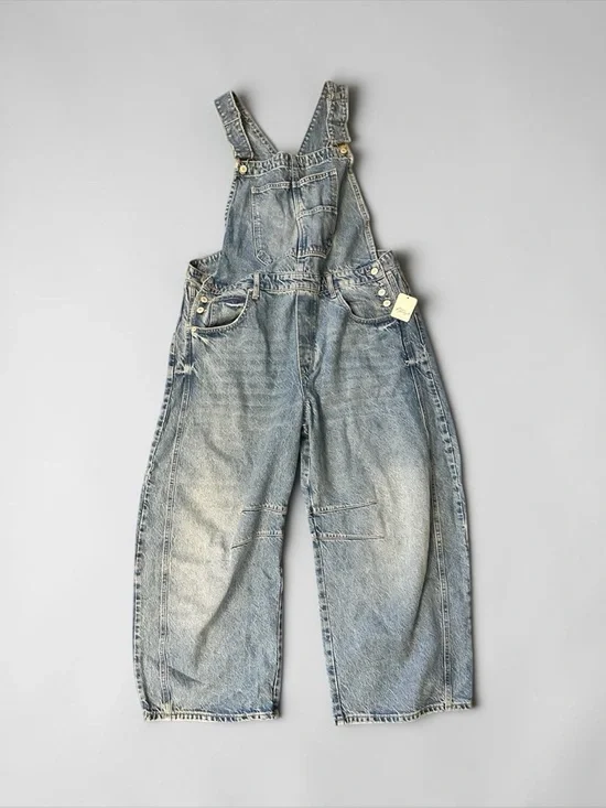 Free People We The Free Good Luck Barrel Overalls XL NWT Ultra Light Beam Denim - Picture 6 of 7
